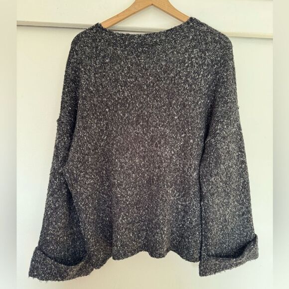 Anthropologie Black and Gray Marled V-Neck Sweater XS - Picture 2 of 7
